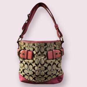 Authentic Coach Pink and Tan Signature Shoulder Bag